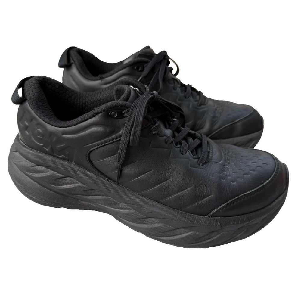 Men’s HOKA BONDI SR Black Running Shoes Size 8 Slip Resistant Leather Sneakers